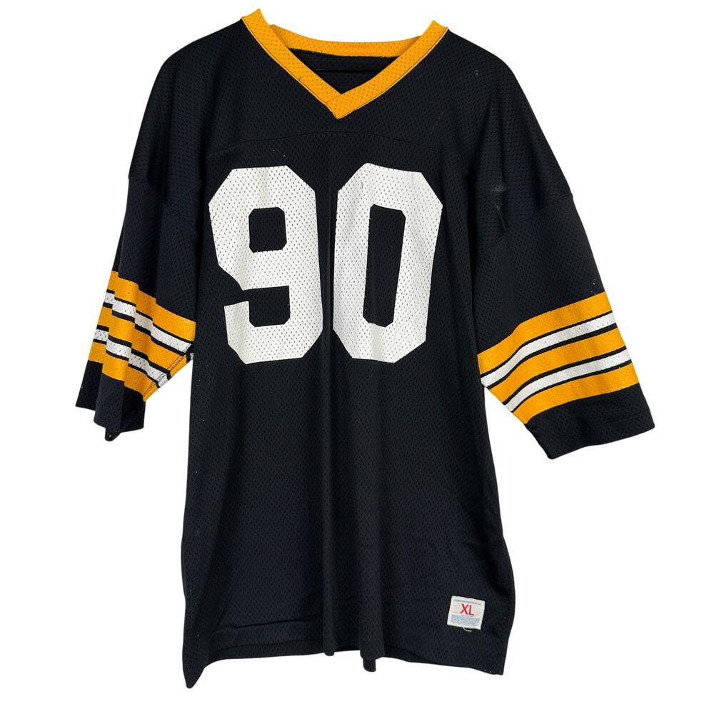 Vtg Champion Pittsburgh Steelers Watts 90 Jersey Black Yellow - XL